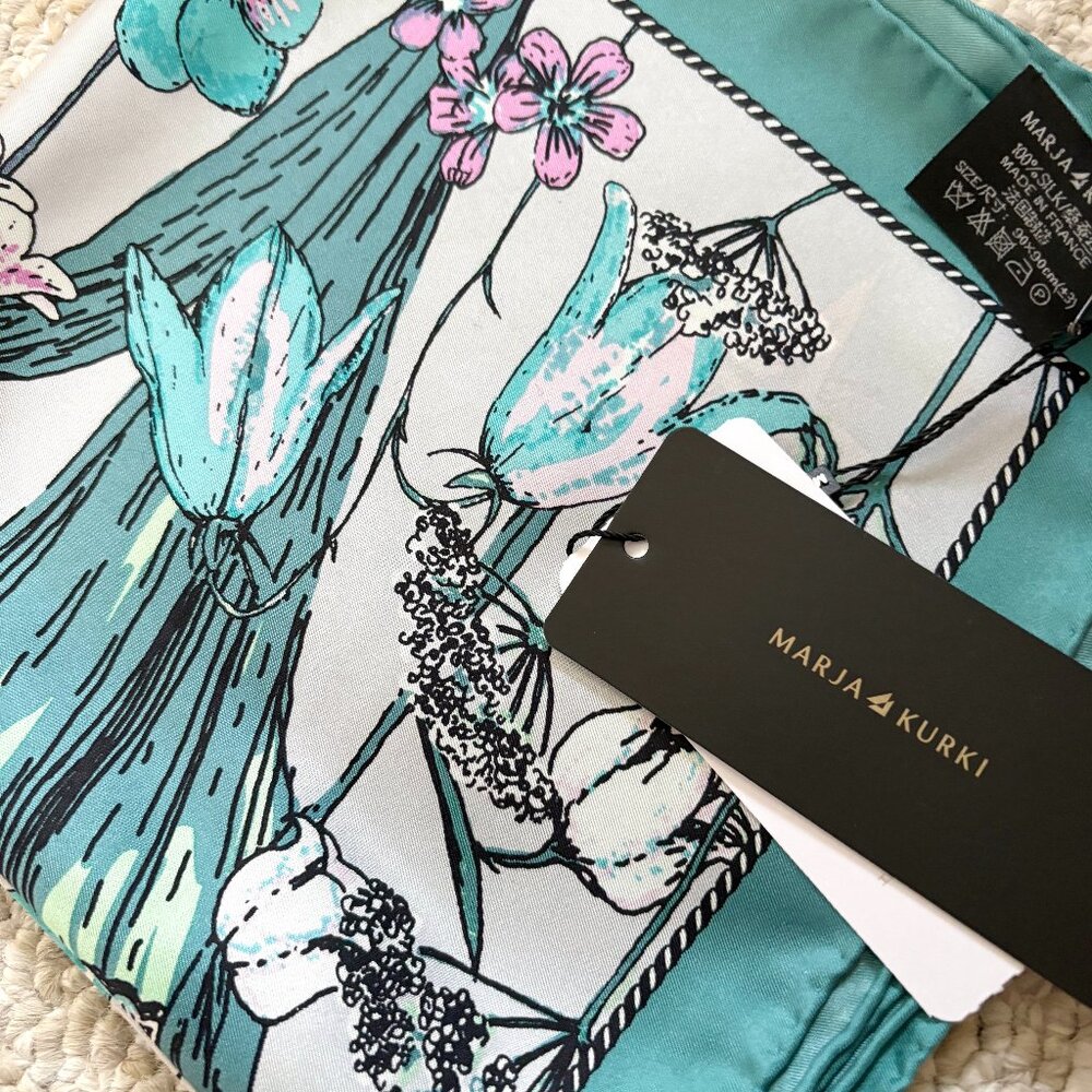 Marja Kurki Silk Scarf – Helsinki Map Print (Turquoise / Rose / White)